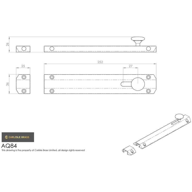 Carlisle Brass - Surface Bolt 255mm - Satin Chrome - AQ84SC - Choice Handles