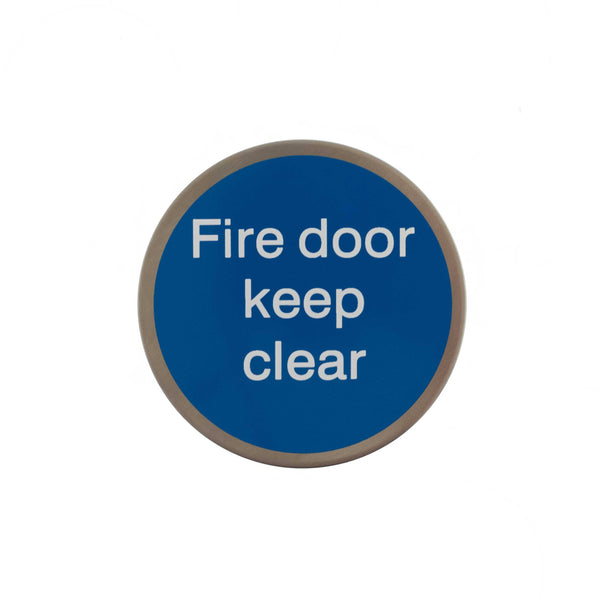 Atlantic Fire Door Keep Clear Disc Sign 3M Adhesive 75mm - Satin Stainless Steel - AS75FDKCASSS