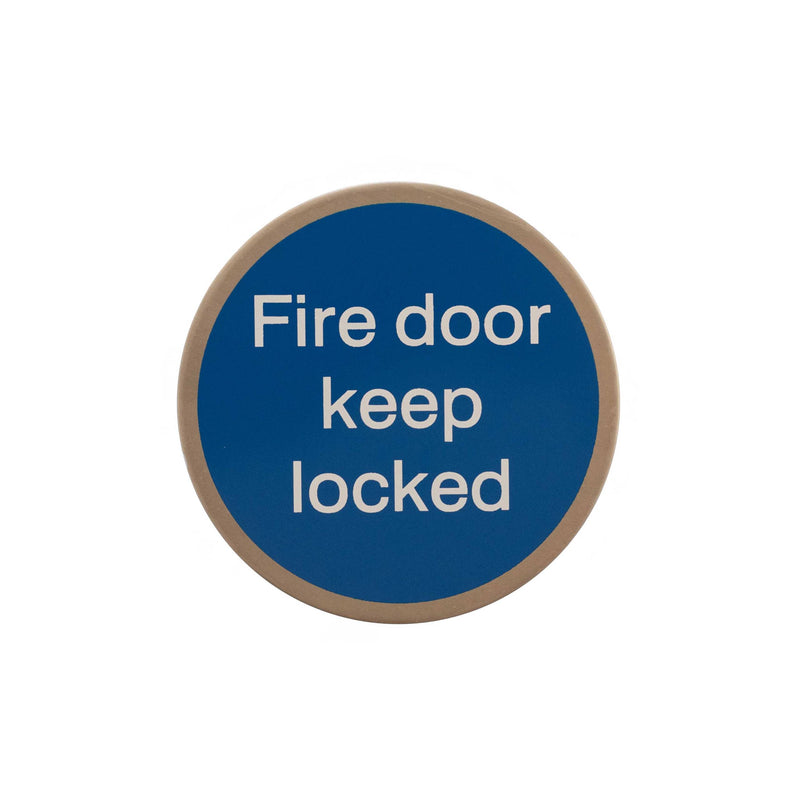 Atlantic Fire Door Keep Locked Disc Sign 3M Adhesive 75mm - Satin Stainless Steel - AS75FDKLASSS