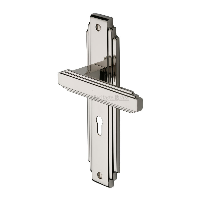 Heritage Brass Door Handle Lever Lock Astoria Design Polished Nickel finish - AST5900-PNF - Choice Handles