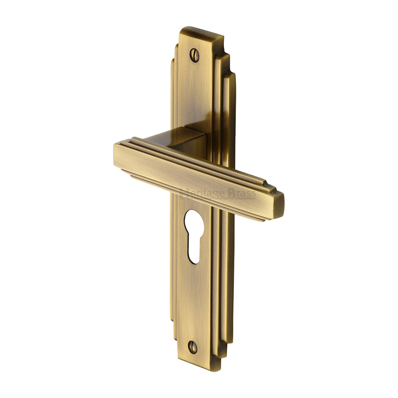 Heritage Brass Door Handle Euro Profile Astoria Design Antique finish - AST5948-AT - Choice Handles