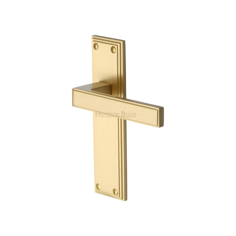 Heritage Brass Door Handle Lever Latch Atlantis Design Satin Brass finish - ATL5710-SB - Choice Handles