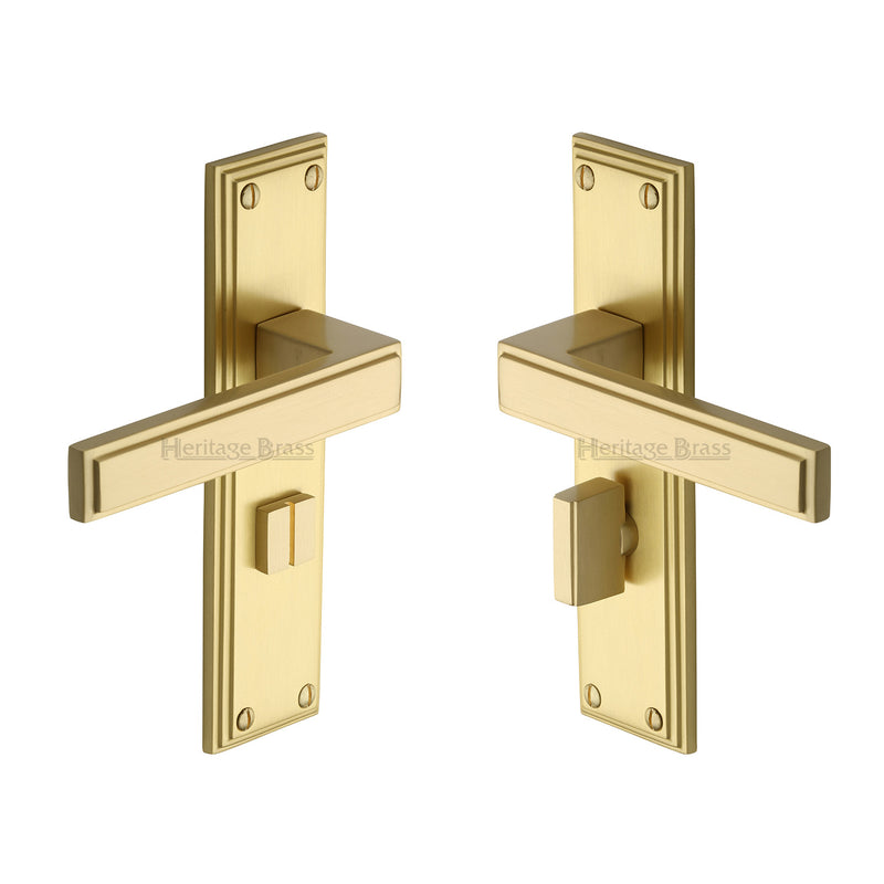 Heritage Brass Door Handle for Bathroom Atlantis Design Satin Brass finish - ATL5730-SB - Choice Handles