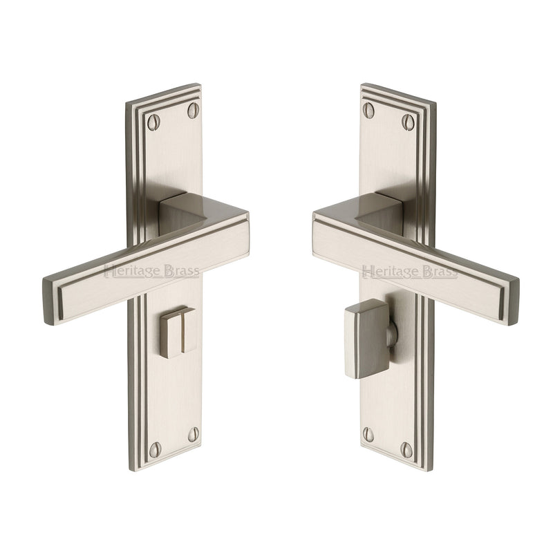 Heritage Brass Door Handle for Bathroom Atlantis Design Satin Nickel finish - ATL5730-SN - Choice Handles