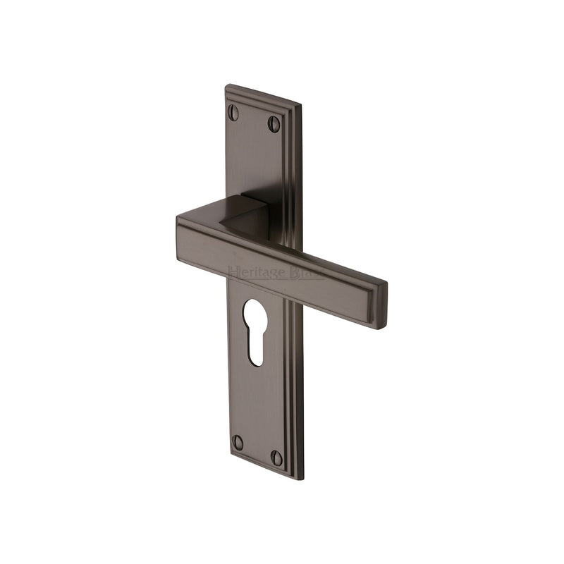 Heritage Brass Door Handle Euro Profile Atlantis Design Matt Bronze finish - ATL5748-MB - Choice Handles