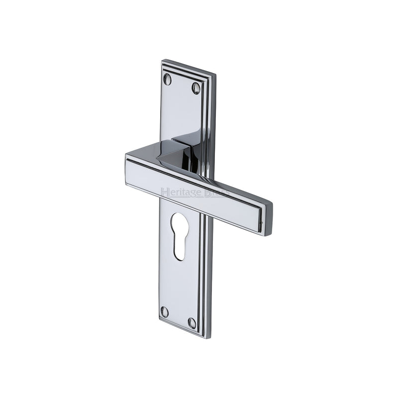 Heritage Brass Door Handle Euro Profile Atlantis Design Polished Chrome finish - ATL5748-PC - Choice Handles