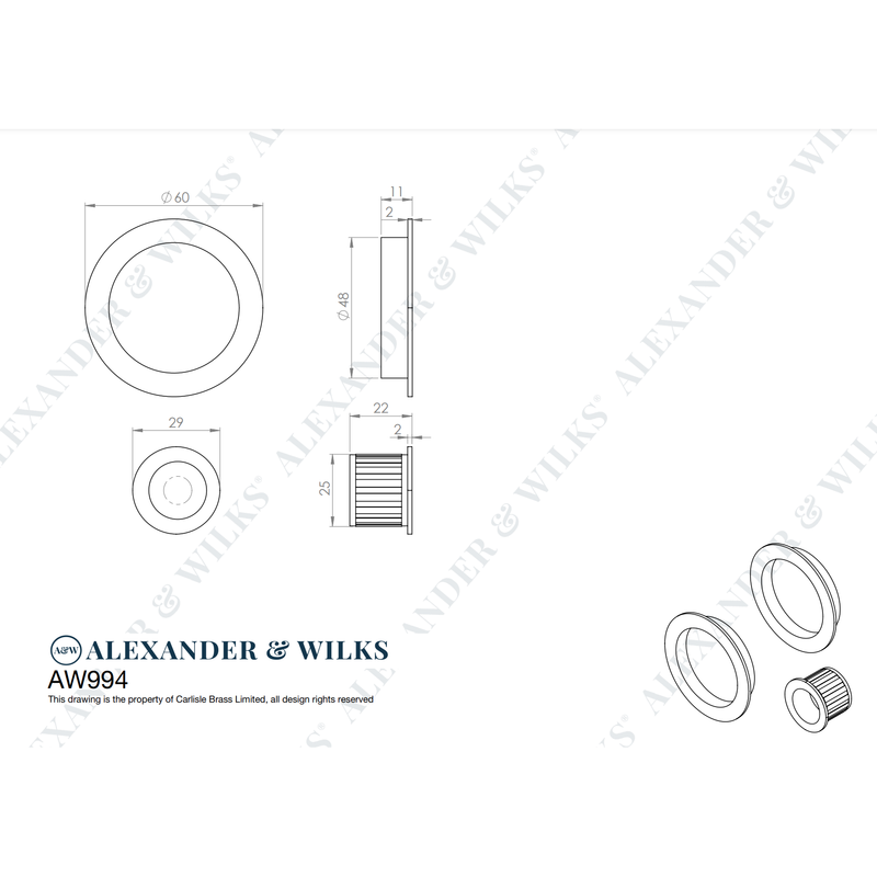 Alexander and Wilks - Sliding door pull kit - Antique Brass - AW994AB