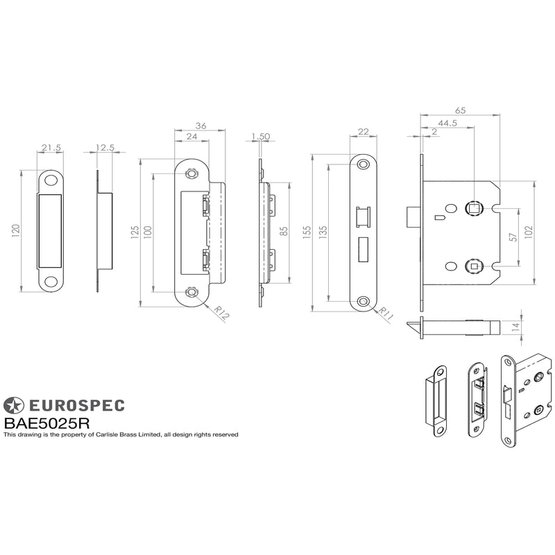 Eurospec - Easi-T Residential Bathroom Lock 65mm Radius - Satin Nickel - BAE5025SN/R - Choice Handles