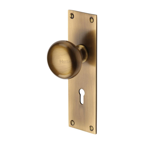 Heritage Brass Mortice Knob on Lock Plate Balmoral Design Antique finish - BAL8500-AT