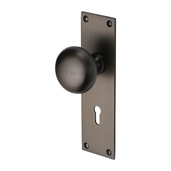 Heritage Brass Mortice Knob on Lock Plate Balmoral Design Matt Bronze finish - BAL8500-MB