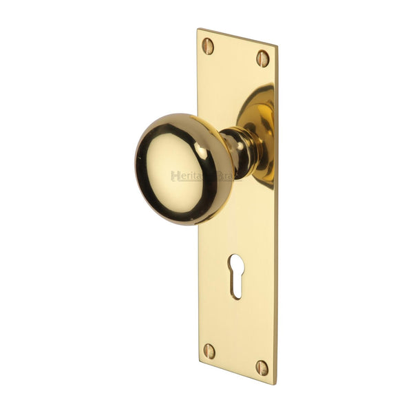 Heritage Brass Mortice Knob on Lock Plate Balmoral Design Polished Brass finish - BAL8500-PB