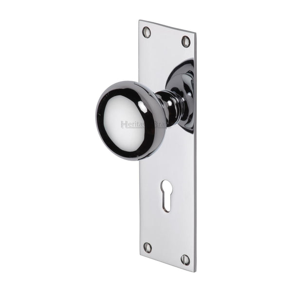 Heritage Brass Mortice Knob on Lock Plate Balmoral Design Polished Chrome finish - BAL8500-PC