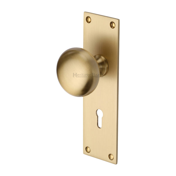 Heritage Brass Mortice Knob on Lock Plate Balmoral Design Satin Brass finish - BAL8500-SB