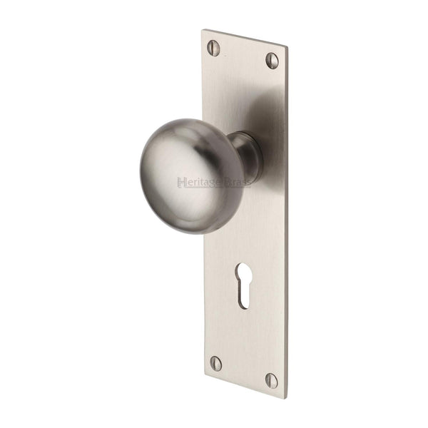 Heritage Brass Mortice Knob on Lock Plate Balmoral Design Satin Nickel finish - BAL8500-SN