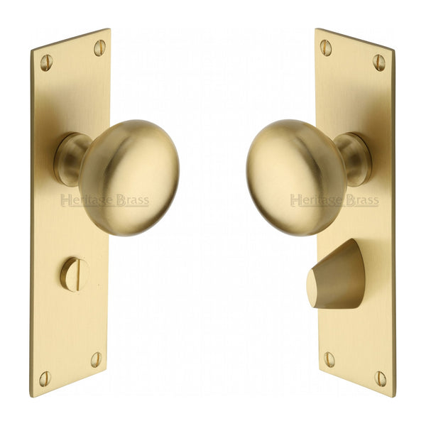 Heritage Brass Mortice Knob on Bathroom Plate Balmoral Design Satin Brass finish - BAL8530-SB