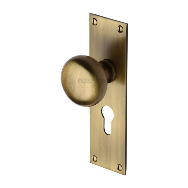 Heritage Brass Mortice Knob on Euro Profile Plate Balmoral Design Antique finish - BAL8548-AT