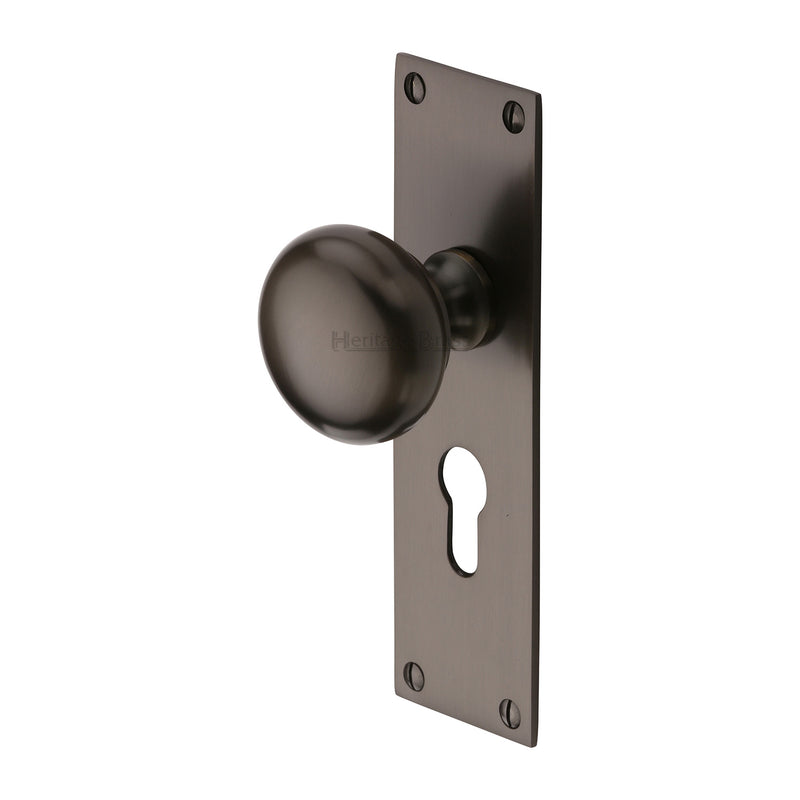 Heritage Brass Mortice Knob on Euro Profile Plate Balmoral Design Matt Bronze finish - BAL8548-MB