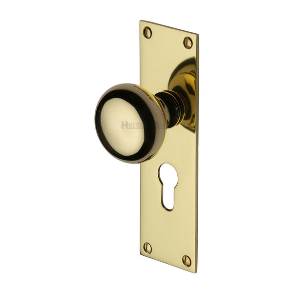 Heritage Brass Mortice Knob on Euro Profile Plate Balmoral Design Polished Brass finish - BAL8548-PB