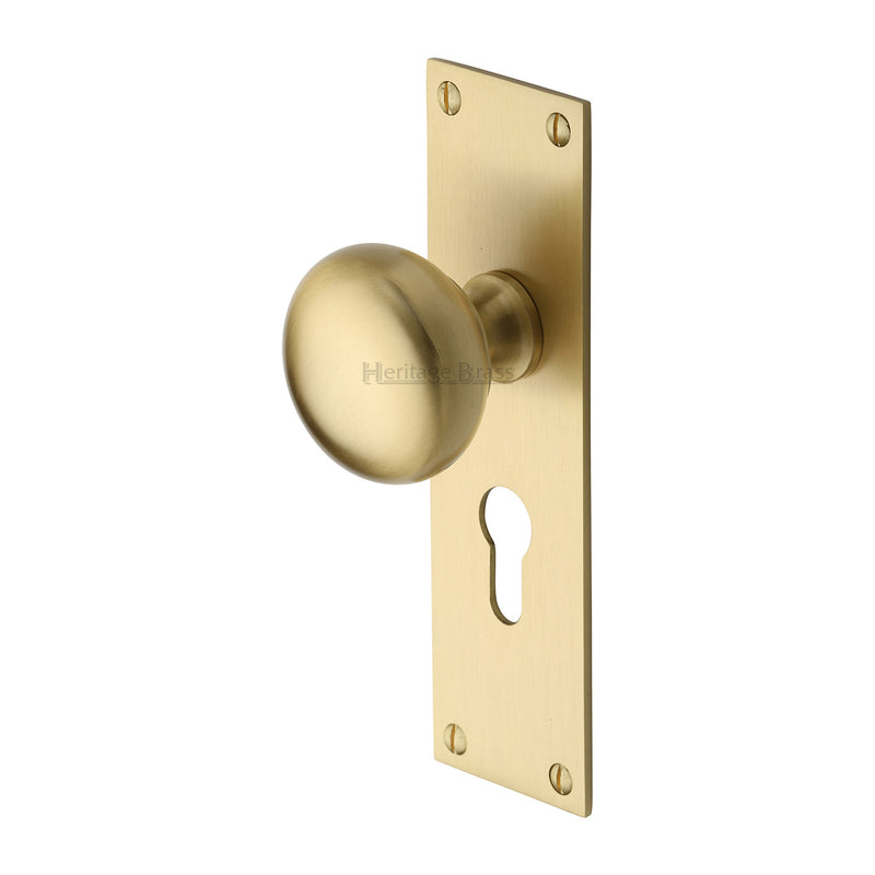 Heritage Brass Mortice Knob on Euro Profile Plate Balmoral Design Satin Brass finish - BAL8548-SB