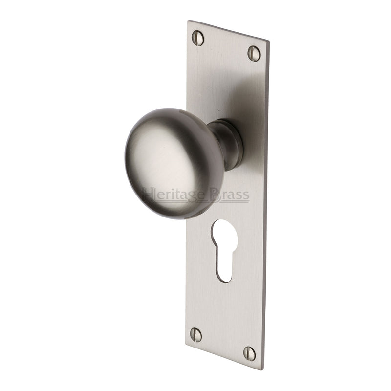 Heritage Brass Mortice Knob on Euro Profile Plate Balmoral Design Satin Nickel finish - BAL8548-SN