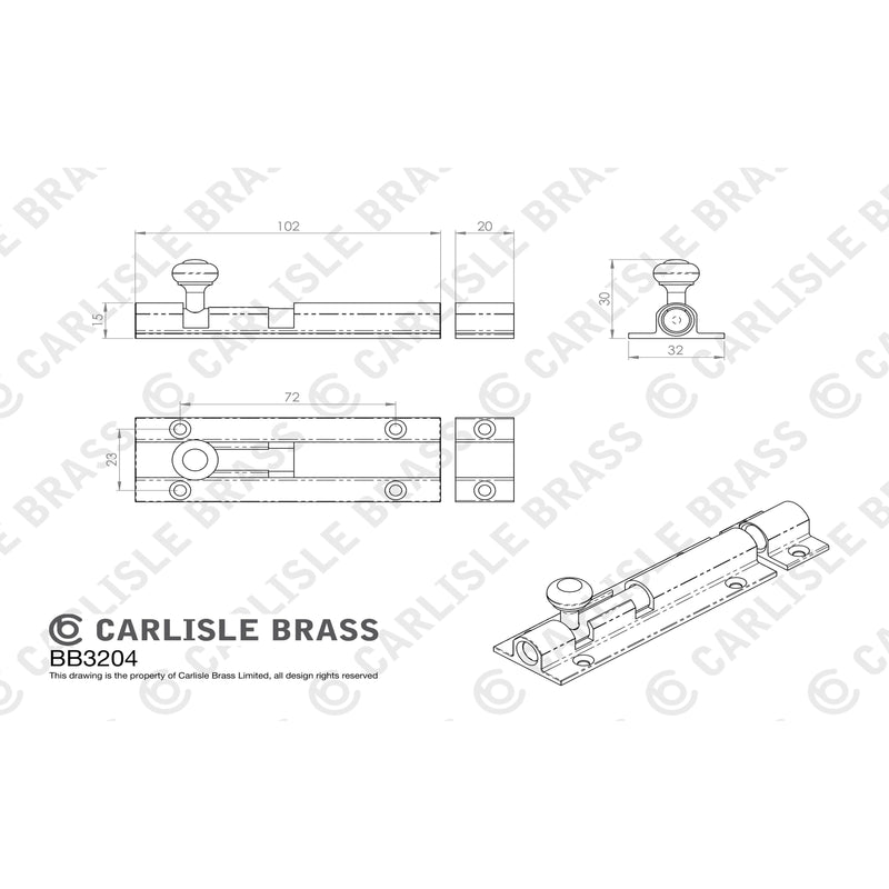 Carlisle Brass - Barrel Bolt 102mm - Satin Chrome - BB3204SC - Choice Handles