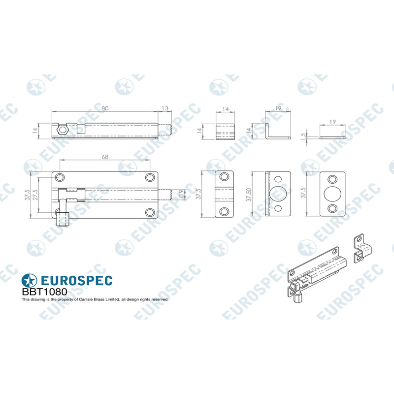 Eurospec - Straight Barrel Bolt 80mm x 38m - Satin Stainless Steel - BBT1080SSS - Choice Handles