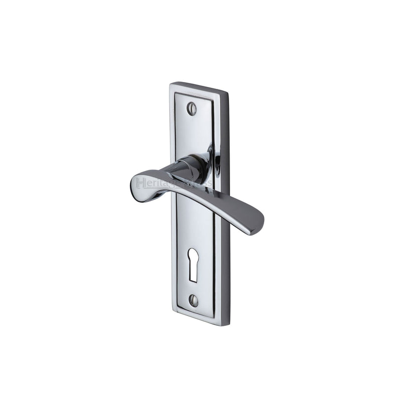 Heritage Brass Door Handle Lever Lock Boston Design Polished Chrome finish - BOS1000-PC - Choice Handles