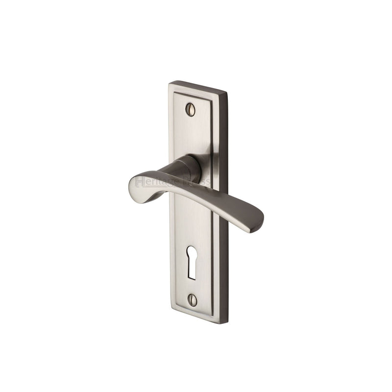 Heritage Brass Door Handle Lever Lock Boston Design Satin Nickel finish - BOS1000-SN - Choice Handles