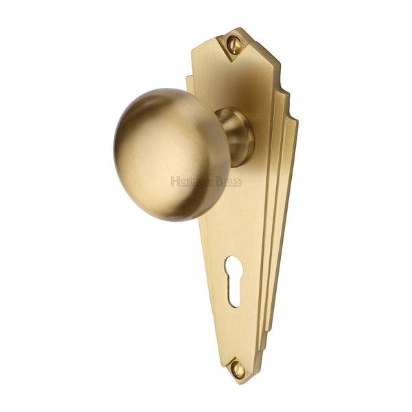 Heritage Brass Mortice Knob on Lock Plate Broadway Design Satin Brass finish - BR1800-SB