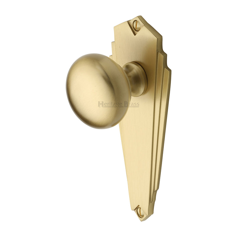 Heritage Brass Mortice Knob on Latch Plate Broadway Design Satin Brass finish - BR1810-SB