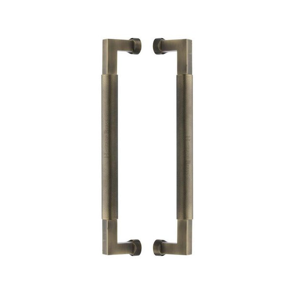 Heritage Brass Back to Back Door Pull Handle Bauhaus Knurled Design 330mm Antique Brass Finish - BTB1315 330-AT