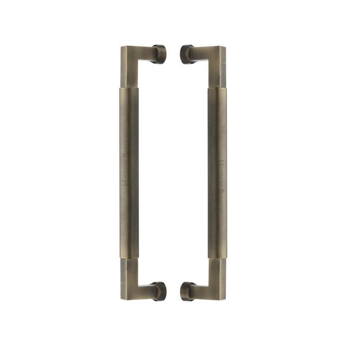 Heritage Brass Back to Back Door Pull Handle Bauhaus Knurled Design 330mm Antique Brass Finish - BTB1315 330-AT