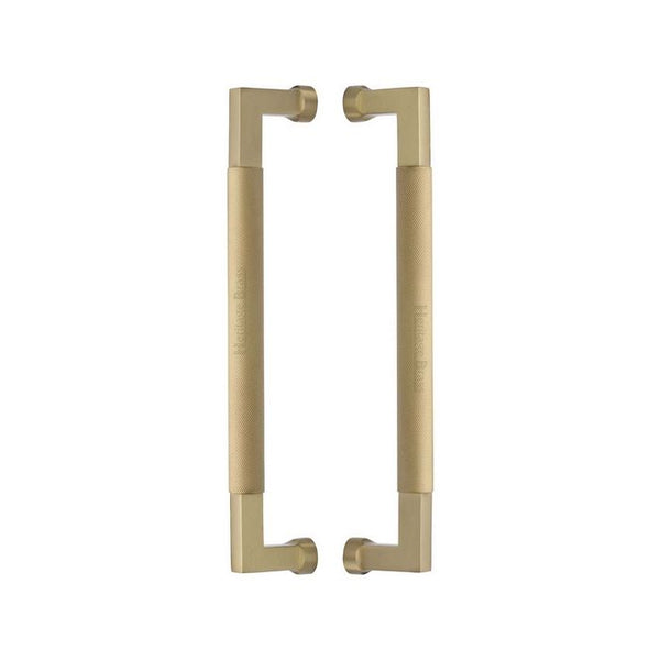 Heritage Brass Back to Back Door Pull Handle Bauhaus Knurled Design 330mm Satin Brass Finish - BTB1315 330-SB