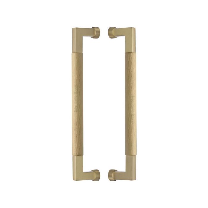 Heritage Brass Back to Back Door Pull Handle Bauhaus Knurled Design 330mm Satin Brass Finish - BTB1315 330-SB