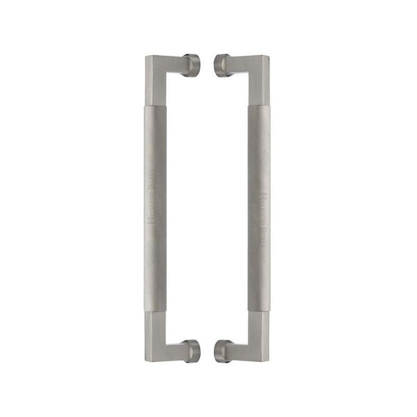 Heritage Brass Back to Back Door Pull Handle Bauhaus Knurled Design 330mm Satin Nickel Finish - BTB1315 330-SN