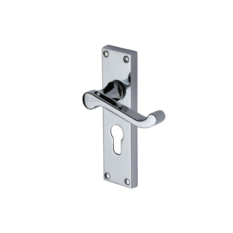 Heritage Brass Door Handle for Euro Profile Plate Builders' Range Polished Chrome finish - BUI448-PC - Choice Handles