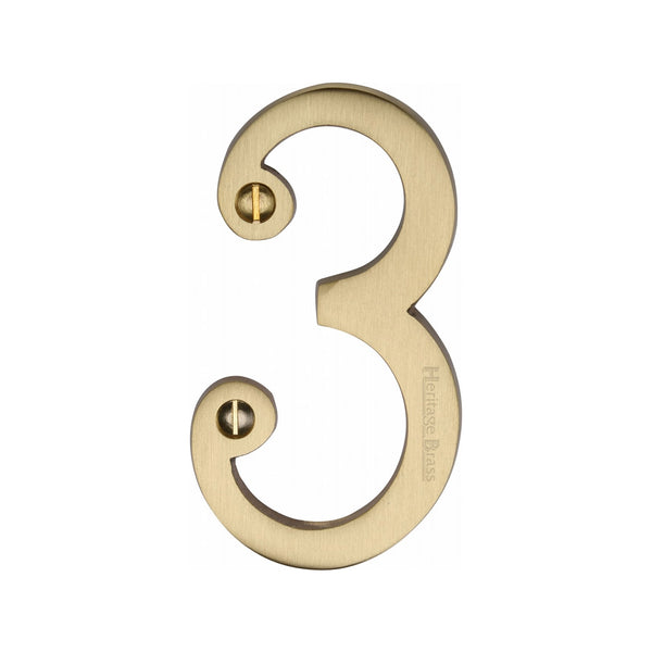 Heritage Brass Numeral 3 Face Fix 76mm (3") Satin Brass finish - C1560 3-SB - Choice Handles