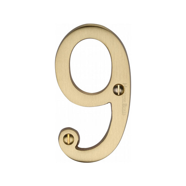 Heritage Brass Numeral 9 Face Fix 76mm (3") Satin Brass finish - C1560 9-SB - Choice Handles