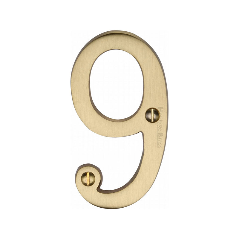 Heritage Brass Numeral 9 Face Fix 76mm (3") Satin Brass finish - C1560 9-SB - Choice Handles