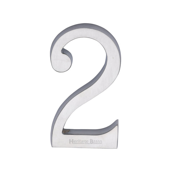 Heritage Brass Numeral 2 Concealed Fix 76mm (3") Satin Chrome finish - C1564 2-SC - Choice Handles