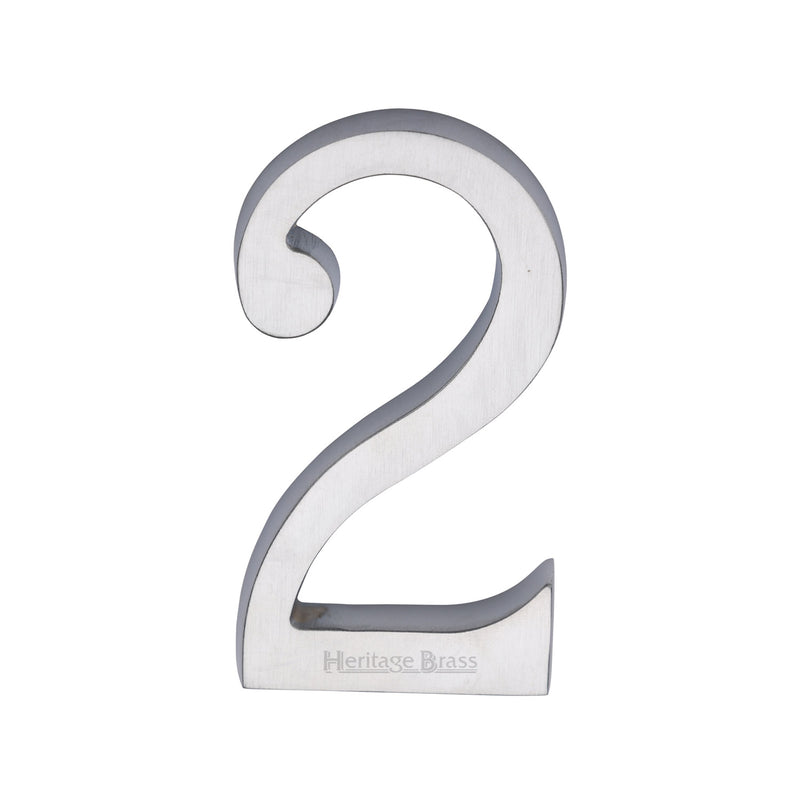 Heritage Brass Numeral 2 Concealed Fix 76mm (3") Satin Chrome finish - C1564 2-SC - Choice Handles