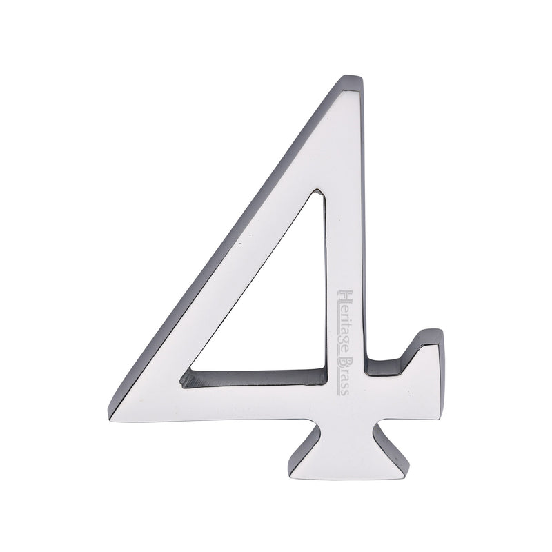 Heritage Brass Numeral 4 Concealed Fix 76mm (3") Polished Chrome finish - C1564 4-PC - Choice Handles