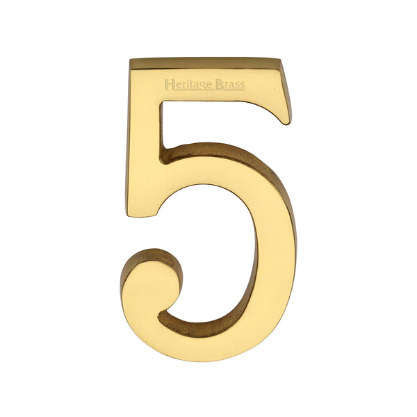 Heritage Brass Numeral 5 Concealed Fix 76mm (3") Polished Brass finish - C1564 5-PB - Choice Handles