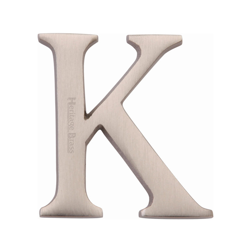 Heritage Brass Alphabet K Rear Fix 51mm (2") Satin Nickel finish - C1565 2 K-SN - Choice Handles