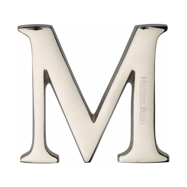 Heritage Brass Alphabet M Pin Fix 51mm (2") Polished Nickel Finish - C1565 2 M-PNF - Choice Handles