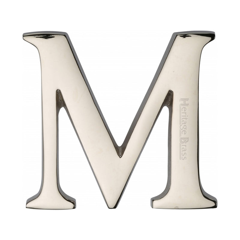 Heritage Brass Alphabet M Pin Fix 51mm (2") Polished Nickel Finish - C1565 2 M-PNF - Choice Handles