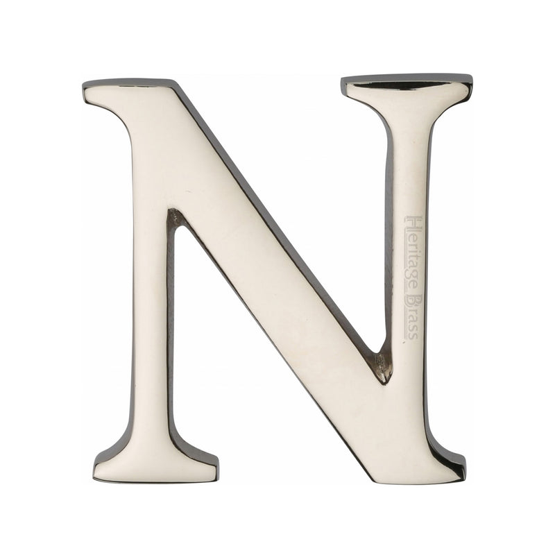 Heritage Brass Alphabet N Pin Fix 51mm (2") Polished Nickel Finish - C1565 2 N-PNF - Choice Handles