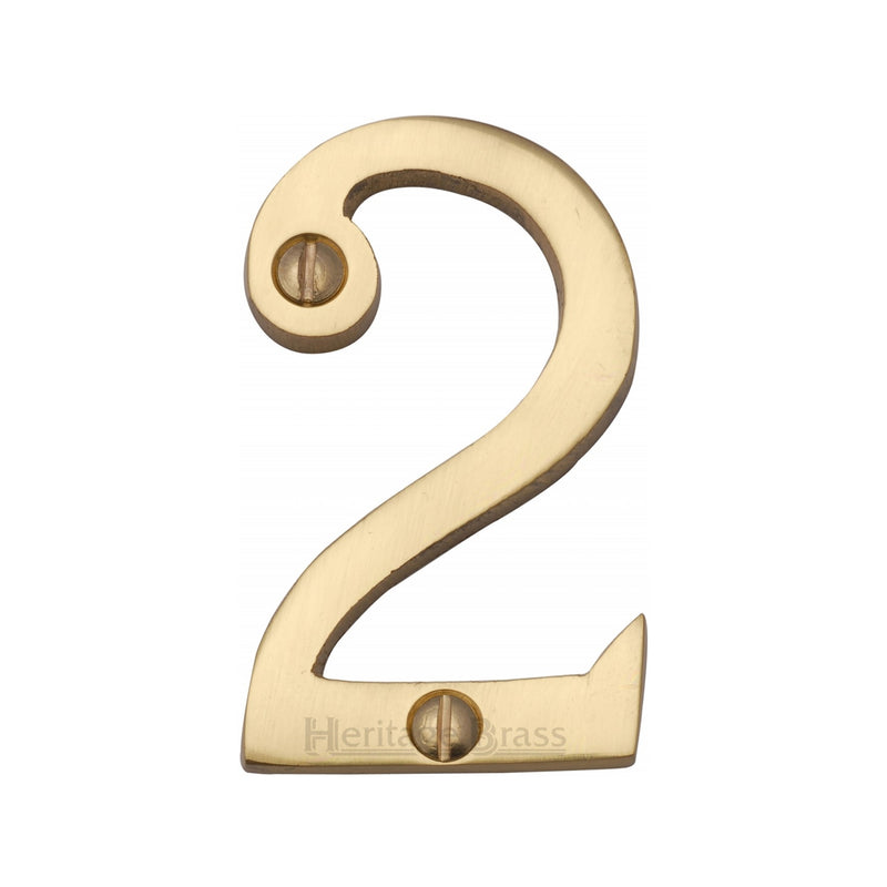 Heritage Brass Numeral 2 Face Fix 51mm (2") Polished Brass finish - C1567 2-PB - Choice Handles