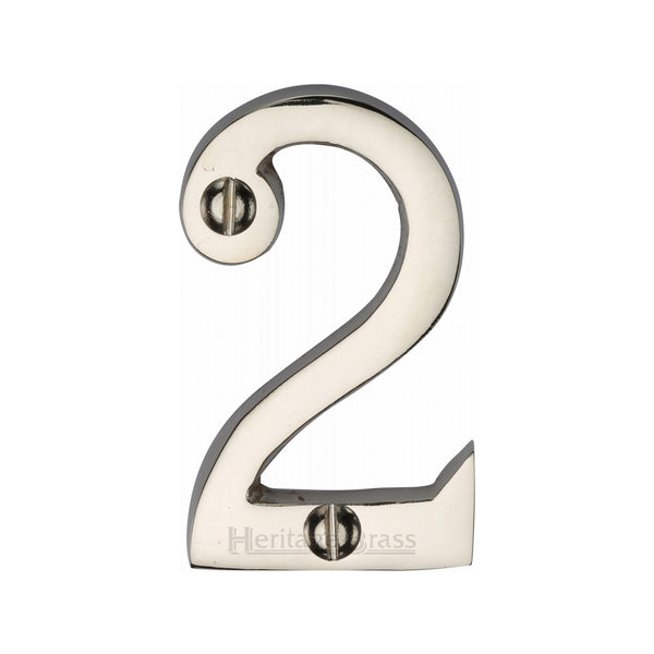 Heritage Brass Numeral 2 Face Fix 51mm (2") Polished Nickel finish - C1567 2-PNF - Choice Handles