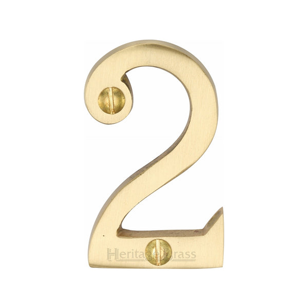 Heritage Brass Numeral 2 Face Fix 51mm (2") Satin Brass finish - C1567 2-SB - Choice Handles